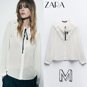 zara contrast bow shirt blogger fav